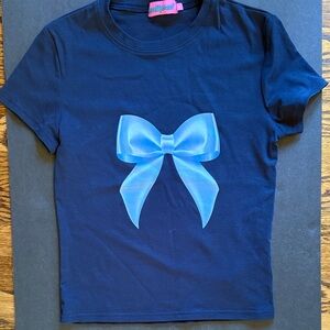 Edikted Navy Blue  T-Shirt with Bow Design size M